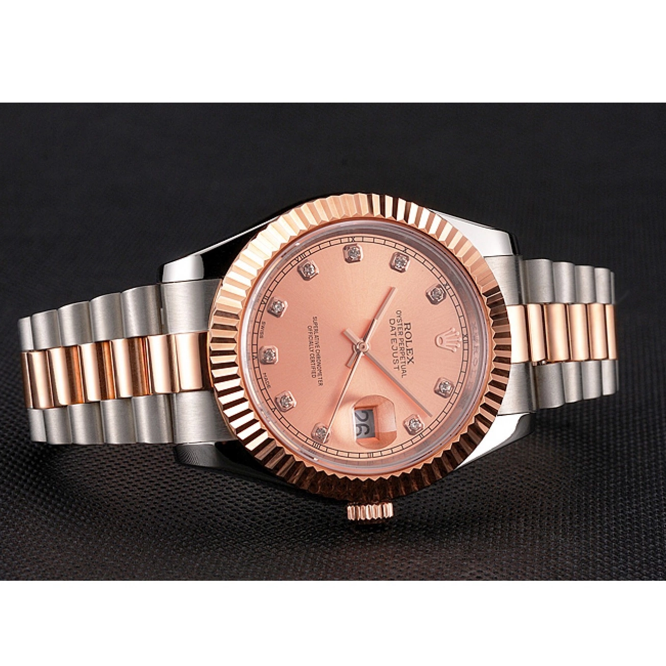 AAA replica watch Tone And Stainless Dial Rolex Bracelet Bezel Rose Case Swiss Two Datejust Steel Gold 0708